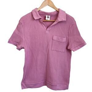 Dandy Del Mar Waffle Knit Mens Shirt Size M Pink Short Sleeve Polo Preppy Cotton